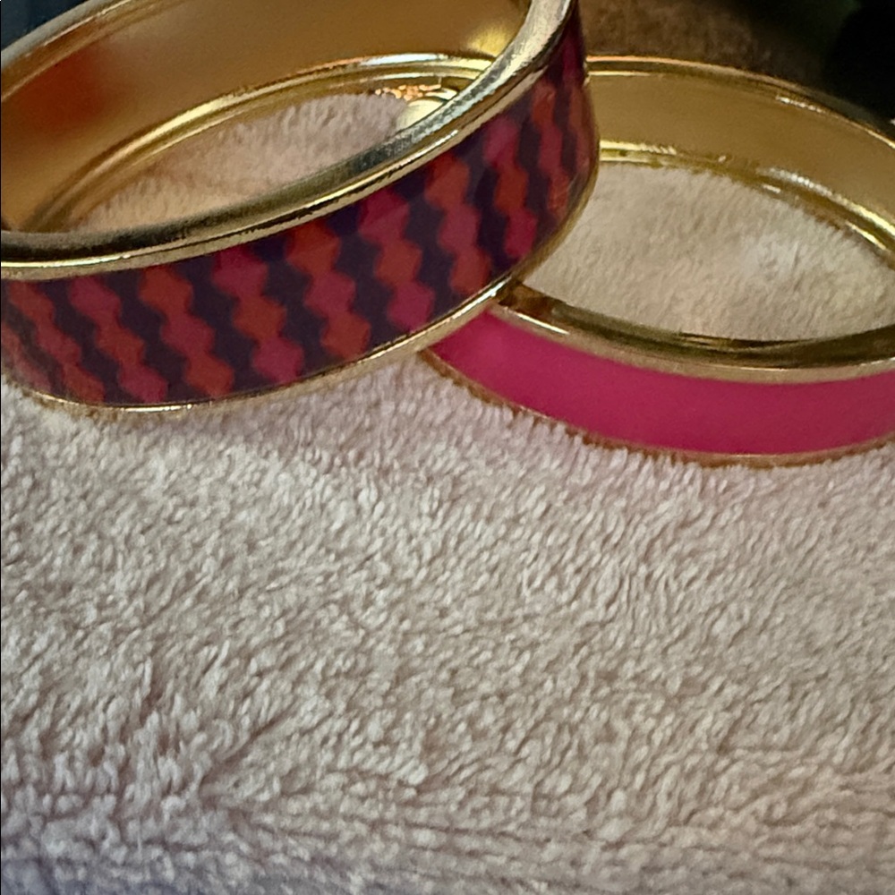 Stylish Pink and Patterned Gold Bangles - Picture 2 of 3
